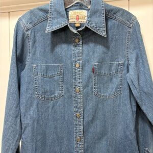 Vtg 90s Levi's Red Tab Jeanswear Women's Denim Shirt Pockets Long Sleeve Small